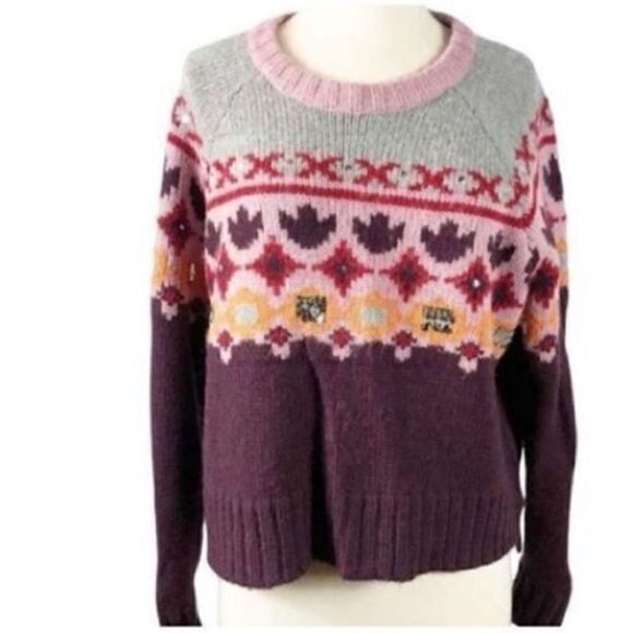 Cinq A Sept Women’s Size XS Sweater Purple Gianni Fair Isle Sequin Wool Y2K - Picture 1 of 15